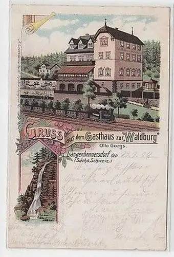 62393 Ak Gruß aus dem Gasthaus zur "Waldburg" Langenhennersdorf 1902