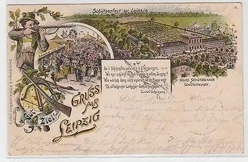 63308 Ak Lithographie Gruß aus Leipzig Schützenfest 1899