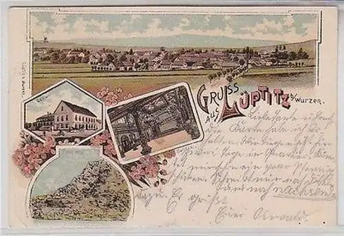 63681 Ak Lithographie Gruß aus Lüptitz bei Wurzen Gasthof usw. 1907