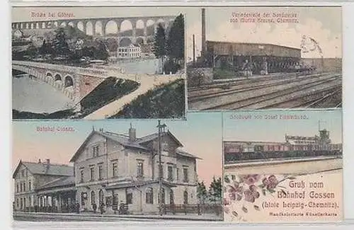 64367 Mehrbild Ak Gruß vom Bahnhof Cossen Linie Leipzig Chemnitz 1916