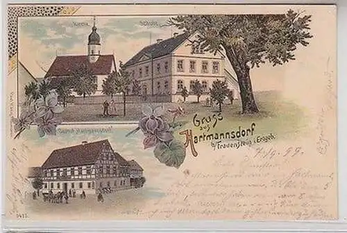 64482 Ak Lithographie Gruß aus Hartmannsdorf bei Frauenstein im Erzgebirge 1899