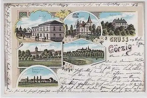 63330 Ak Lithographie Gruß aus Görzig Gasthof usw. 1905