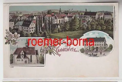 73431 Ak Lithographie Gruss aus Cannewitz Gasthof, Kirche um 1900