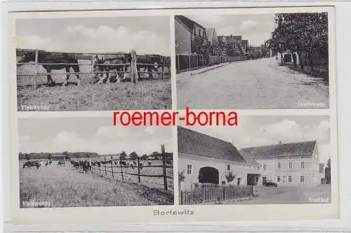 72913 Mehrbild Ak Bortewitz Gasthof, Dorfstraße, Viehweide 1940