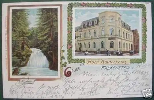 Seltene Ak Gruss aus Hottel Rautenkranz Falkenstein1901