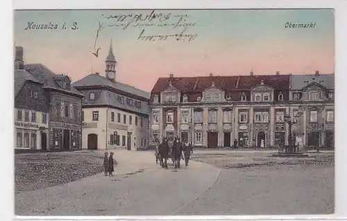 91128 AK Neusalza in Sachsen - Obermarkt m. Rathaus & Rathskeller, Bahnpost 1908