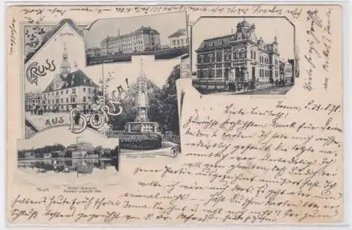 95330 Ak Lithographie Gruss aus Borna - Rathaus, Kaserne, Post usw. 1898