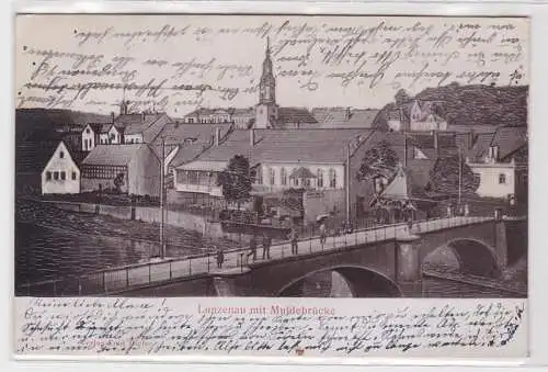 68878 Präge Ak Lunzenau in Sachsen mit Muldenbrücke 1905