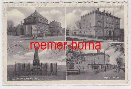 73514 Mehrbild Ak Neukieritzsch Postamt, Bahnhof, Schule, Lutherdenkmal 1940