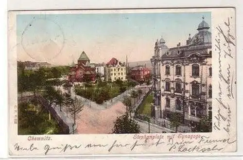 59228 Ak Chemnitz Stephanplatz mit Synagoge 1901