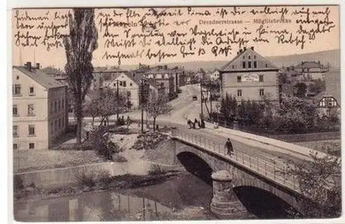 61095 Ak Mügeln Dresdnerstrasse Müglitzbrücke 1913