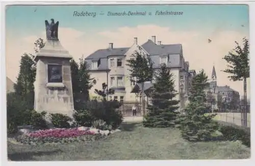 94824 Ak Radeberg - Bismarck-Denkmal und Fabrikstraße 1916