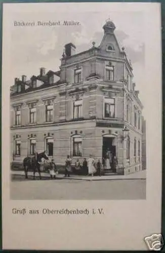 Schöne Ak Gruss aus Oberreichenbach i.V. Bäckerei 1910