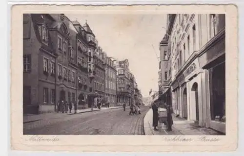 94735 AK Mittweida - Rochlitzer Strasse, Straßenansicht mit Geschäften 1927