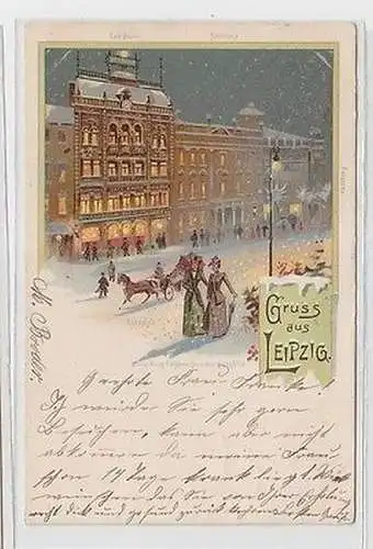 64282 Ak Lithographie Gruß aus Leipzig Rossplatz im Winter 1905