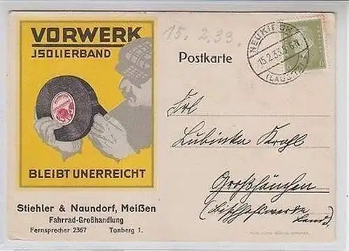 62864 Vorwerk Isolierband Reklame Ak Stiehler Fahrrad Großhandlung Meißen 1933