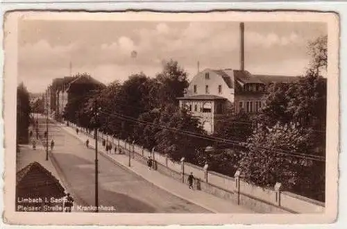 58672 Ak Limbach in sachsen Pleisaer Straße mit Krankenhaus um 1940