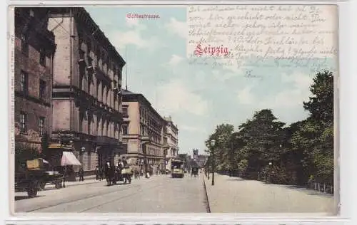 86846 AK Leipzig - Göthestrasse mit Straßenbahn Tram und Pferdekutschen 1900