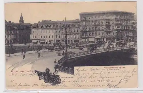 88932 Ak Gruß aus Berlin Weidendammer Brücke mit Verkehr 1901