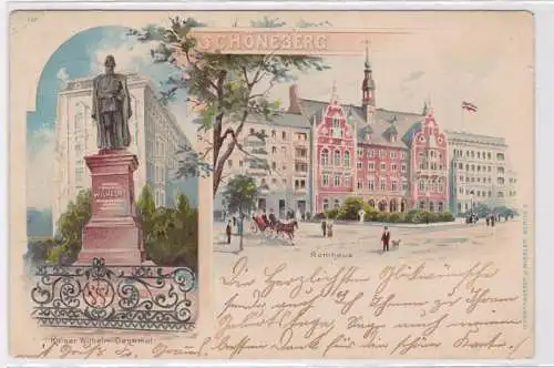 93831 Ak Lithograpie Schöneberg Rathaus, Kaiser Wilhem Denkmal 1901