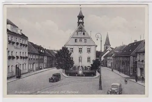 90481 Ak Grafenwöhr Hindenburgplatz mit Rathaus 1938