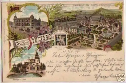 09032 Ganzsache Ak Lithographie Gruß aus Stuttgart 1896