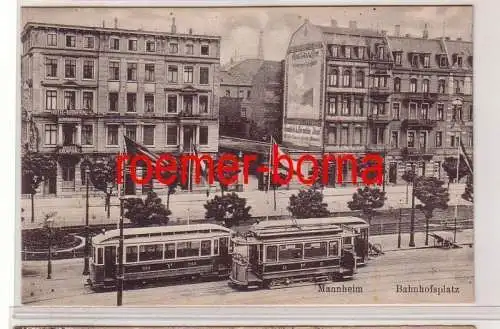 80403 Ak Mannheim Bahnhofsplatz mit Hotel Kronprinz um 1910