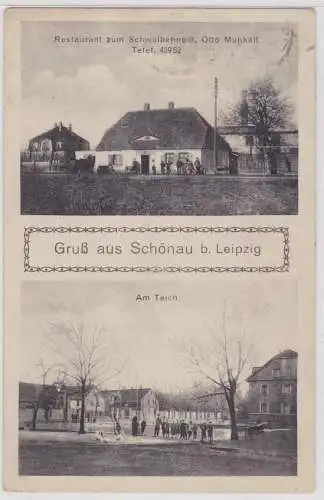 59907 Ak Gruß aus Schönau bei Leipzig Restaurant zum Schwalbennest 1921