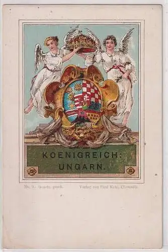 07467 Wappen Ak Lithographie Königreich Ungarn um 1900