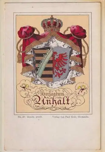 24289 Wappen Ak Lithographie Herzogtum Anhalt um 1900