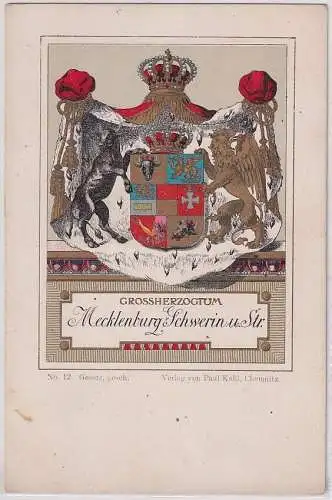 30280 Wappen Ak Lithographie Großherzogtum Mecklenburg Schwerin & Strelitz 1900