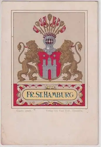 40896 Wappen Ak Lithographie Freie und Hansestadt Hamburg um 1900