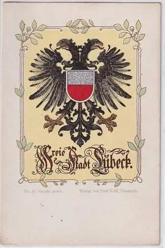 901428 Wappen Ak Lithographie Freie und Hansestadt Lübeck um 1900