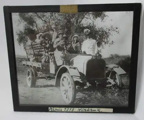 107742 seltenes Original Foto Glas Deutsche Kolonien Picnic Auto Windhuk 1919