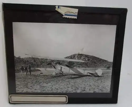 100637 seltenes Original Foto Glas Deutsche Kolonien Doppeldecker Flugzeug 1910