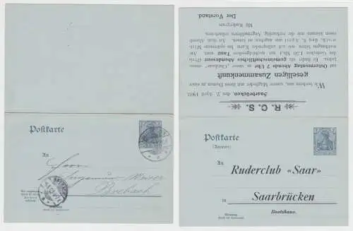 96599 Ganzsachen Postkarte P66 Zudruck R.C.S. Ruderclub 'Saar' Saarbrücken 1903