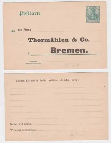 25062 Ganzsache Postkarte P58 Zudruck Firma Thormählen & Co. Bremen