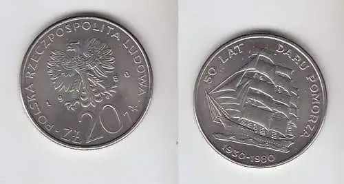 20 Zloty Kupfer Nickel Münze Polen 1980 Segelschulschiff "Dar Pomorza"