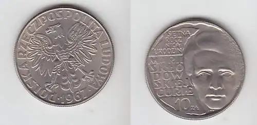 10 Zloty Kupfer Nickel Münze Polen 1967, 100 Geburtstag von Marie Curie