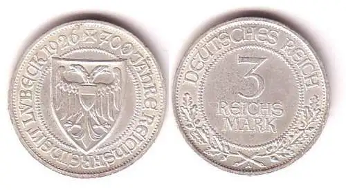 Münze 3 Mark 700 Jahre Reichsfreiheit Luebeck 1926 A