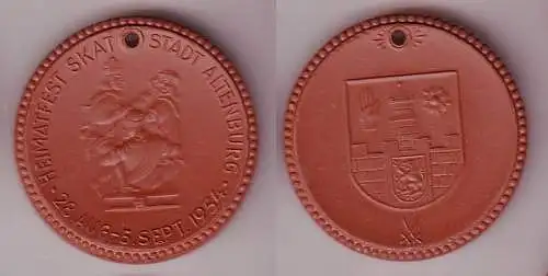 braune DDR Porzellan Medaille Heimatfest Skat Stadt Altenburg 1954