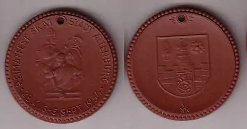 braune DDR Porzellan Medaille Heimatfest Skat Stadt Altenburg 1954