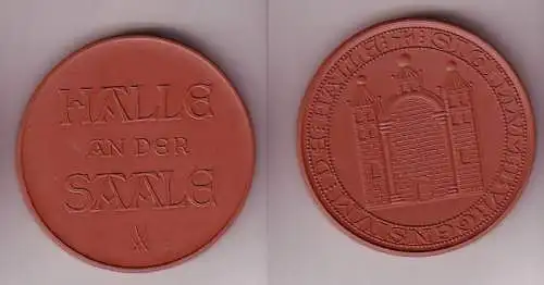 seltene braune DDR Porzellan Medaille Halle an der Saale