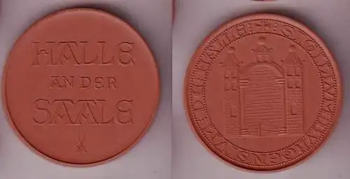 seltene braune DDR Porzellan Medaille Halle an der Saale