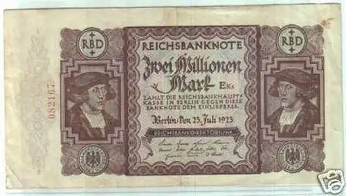 seltene Banknote 2 Millionen Mark23.7.1923 Rosenberg 89