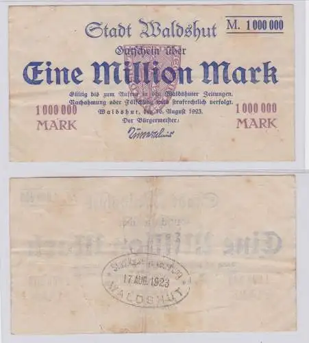 1 Million Mark Banknote Inflation Stadt Waldshut 16.8.1923 (126272)