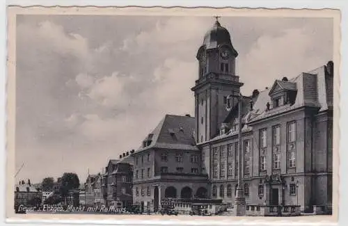 93068 Ak Geyer i. Erzgeb. - Markt mit Rathaus, Ratskeller und Geschäften 1938