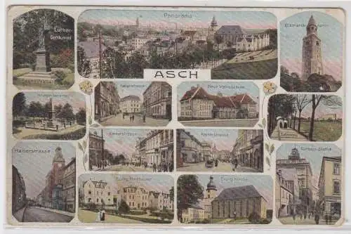 89285 Mehrbild Ak Asch Aš Bahnsteig, Kaiserstraße, Kriegerdenkmal usw. um 1915