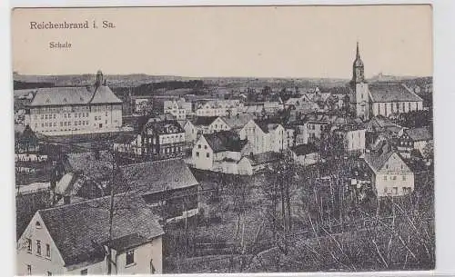 93384 AK Reichenbrand in Sachsen - Ortsansicht mit Schule und Kirche