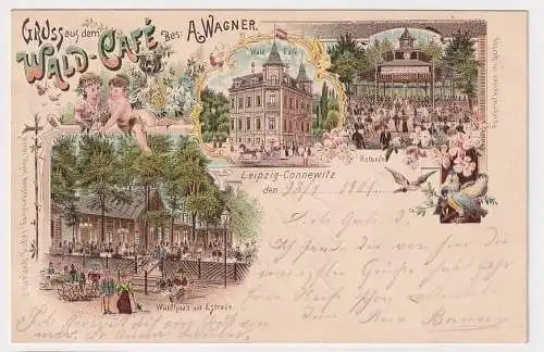 906587 Ak Lithographie Gruß aus dem Wald Café Leipzig Connewitz 1901